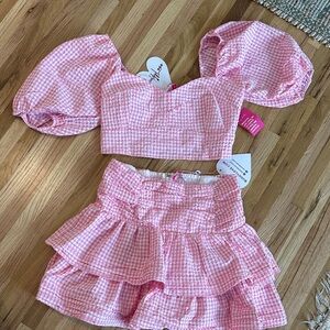 Buddy love - NEW Pink Gingham Puff Sleeve Crop Top and Skirt Set